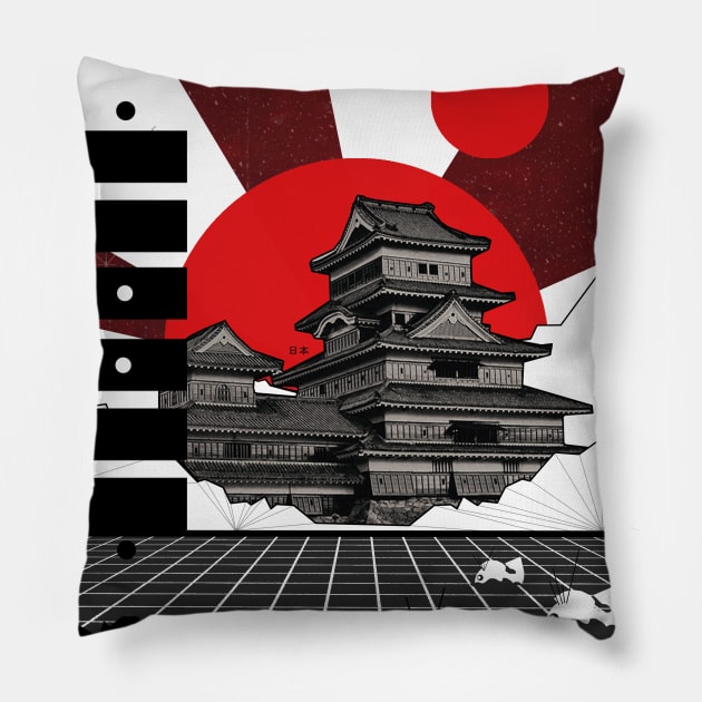 Japan Landscape Pillow by Swadeillustrations