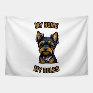 Cute Yorkshire Terrier with a funny slogan about boundless power Tapestry