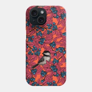 Chickadee birds on blueberry branches in red Phone Case