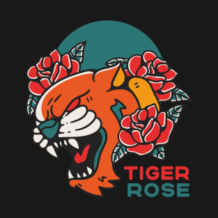 tiger rose tattoo style vintage illustration T-Shirt