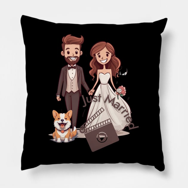 Just Married Bride and Groom Pillow by Positive Designer