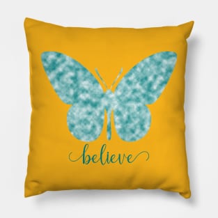 Believe Blue Butterfly Pillow