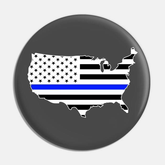 American Flag Thin Blue Line USA map outline Pin by B3pOh