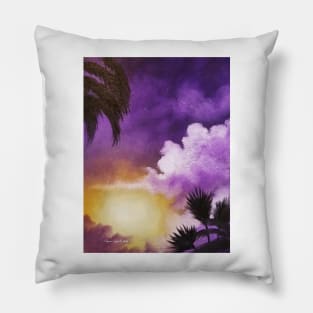 Purple Sunset, Lavender Sunset, Lilac Beach, Purple Beach, Palm Trees on beach, purple sky, lavendar sky Pillow