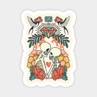 Skeletons embracing in Love // Edgy Tattoo-Style Vintage Valentine's Day Magnet