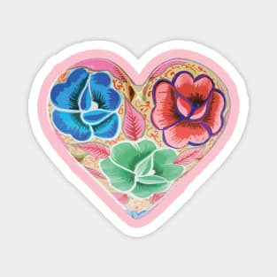 Mexican embroidery heart tehuana flowers pastel colors mexican market Magnet