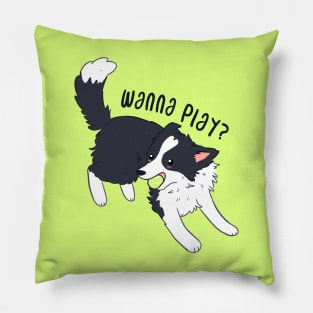 Cute border collie playing with a tennis ball Pillow