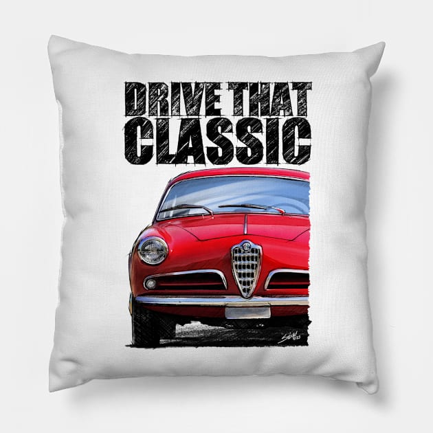 Drive that Classic 1960 Alfa Guilietta Sprint Veloce Pillow by stefansautoart