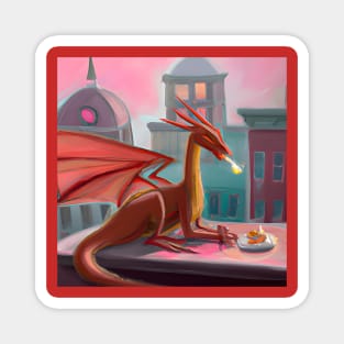 Red Dragon Eating Cake Magnet