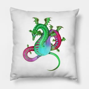 Fabulous Rainbow Dragon in Green, Teal, and Pink Pillow