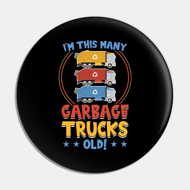 3rd Birthday I'm This Many Garbage Trucks Old Pin by Peco-Designs