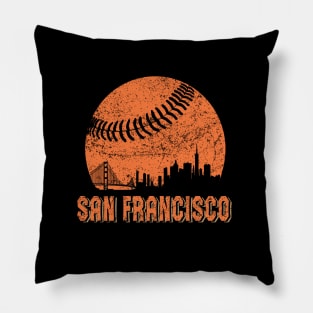 Vintage San Francisco Skyline Baseball Gameday Retro Pillow