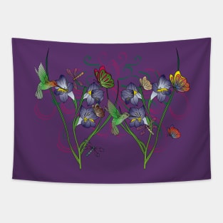 Flowers with Hummingbirds Tapestry