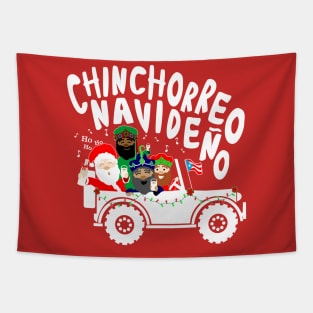 Puerto Rican Christmas Chinchorreo Coquito Santa Three Kings Text White Tapestry