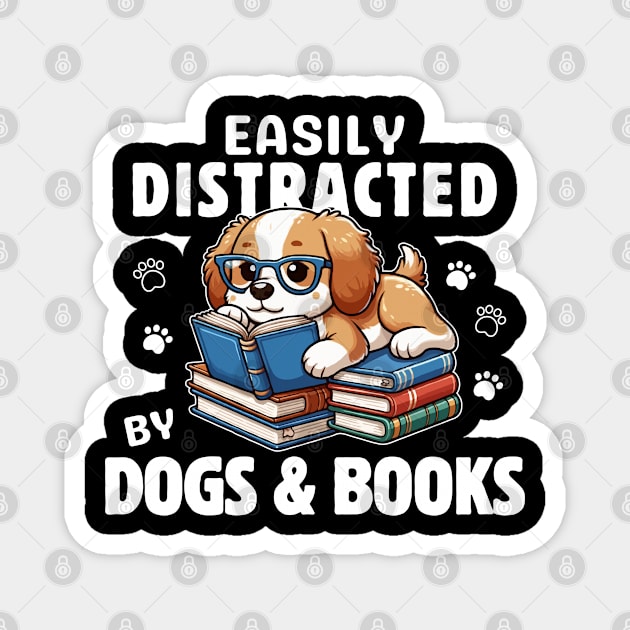 Easily Distracted By Dog And Book Magnet by itsnassalia