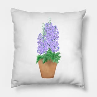 Violet delphiniums in a pot Pillow