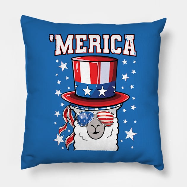 Llama 4th of July American Flag Patriotic Pillow by Pennelli Studio