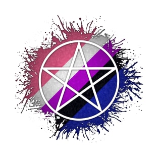 Paint Splatter Gender Fluid Pride Flag Pentacle Symbol T-Shirt