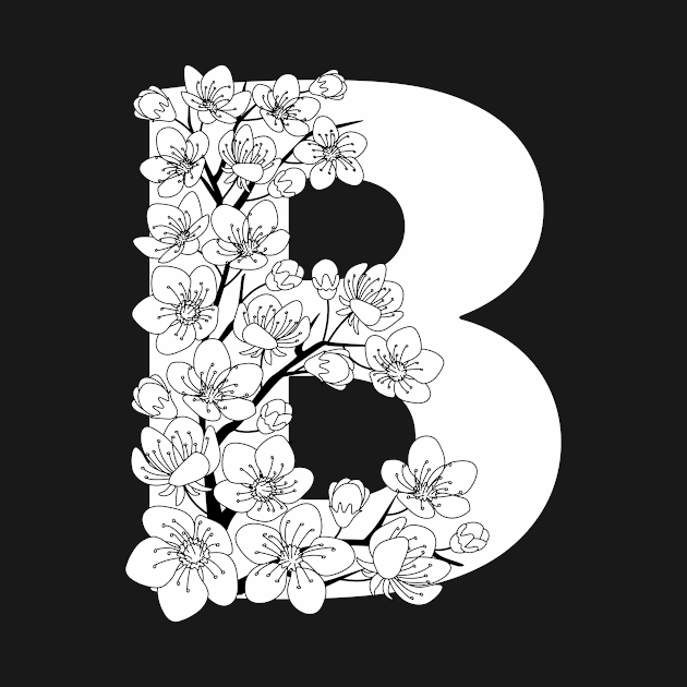 Monochrome capital letter B patterned with sakura twig by Alina