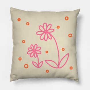 Daisies and Dots 2 in Pink, Orange, and Cream Pillow