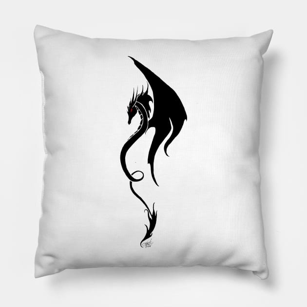 Tribal Simple Black Dragon Pillow by tigressdragon