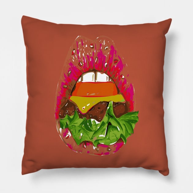 burger lips Pillow by lazykitty