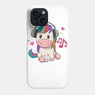 Cute unicorn with headphones. Very beautiful design for kids. Phone Case