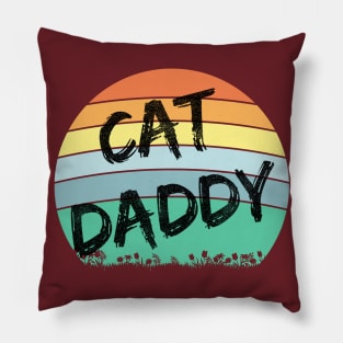 Cat Daddy (blk text, sunset circle) Pillow