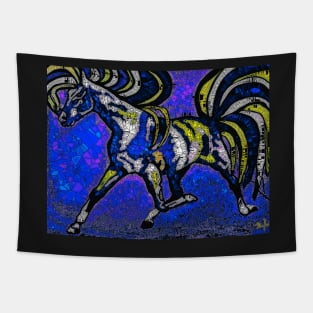 Run Pony Run Mosaic Abstract Blue Tapestry