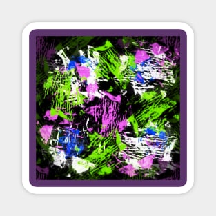 Purple, blue, green and white on black Magnet