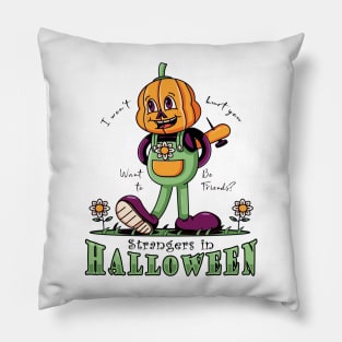 Halloween, a cartoon illustration of a child with a pumpkin head Pillow