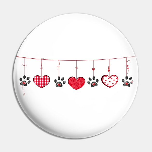 Black paw prints with hanging retro beautiful hearts Pin by GULSENGUNEL