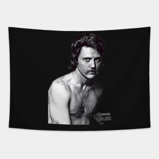 Retro Christopher Walken B&W Stache Tribute Tapestry