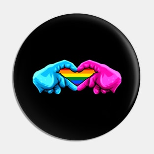 Hands Forming A Heart With Rainbow Inside LGBTQ Pride Month Pin