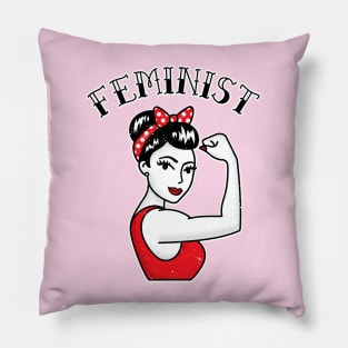 Cute Feminist Latina Rosie the Riveter Tattoo Pillow