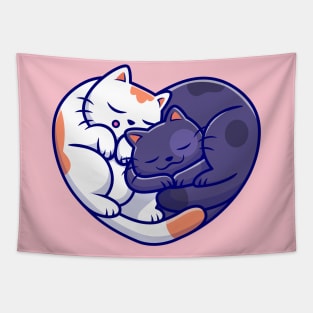 Cute Cat And Dog Sleeping Together Cartoon Tapestry