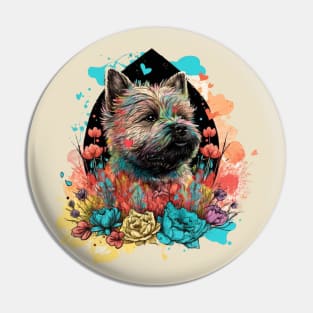 Yorkie Spring Floral Cute Retro Portrait Paint Splatter Dog Lover Painting Pin