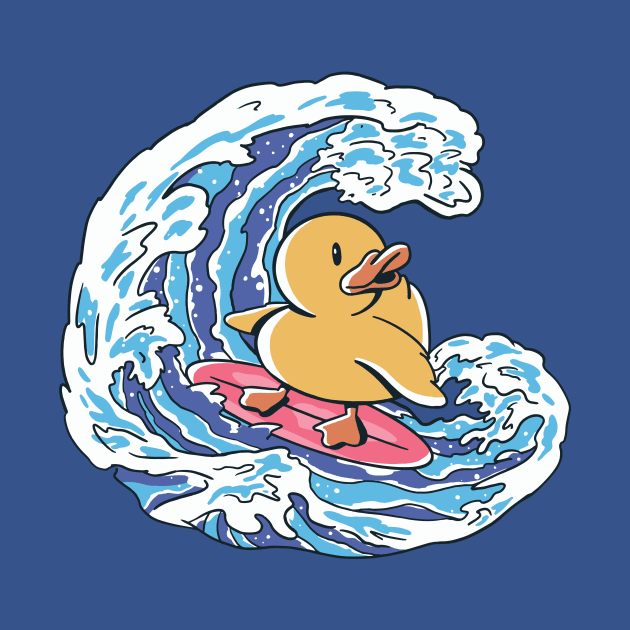 Funny Surfing Rubber Ducky Great Wave Japanese Illustration by SLAG_Creative