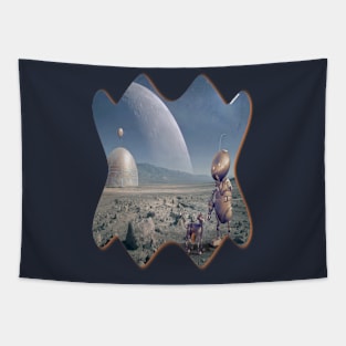 Robot and pet in extraterrestrial city UFO Tapestry