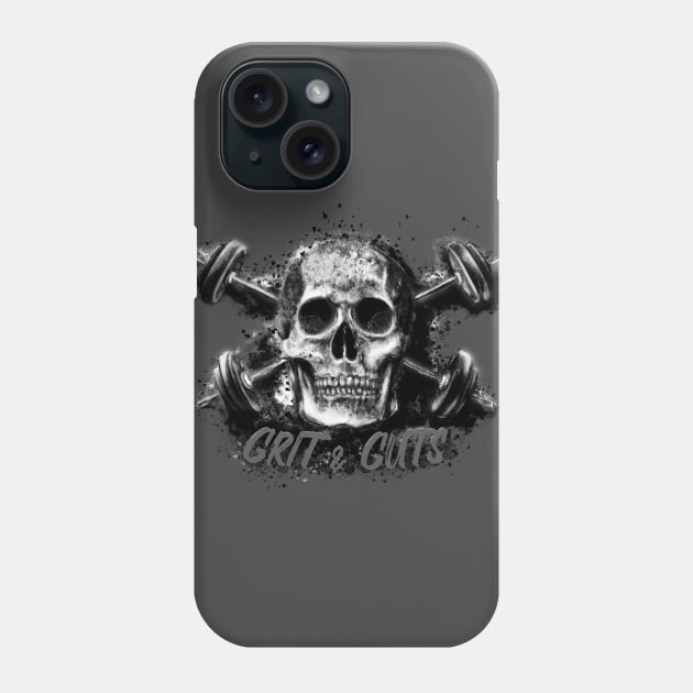 Grit and Guts Skull Black and Grey Phone Case by Jarrodjvandenberg