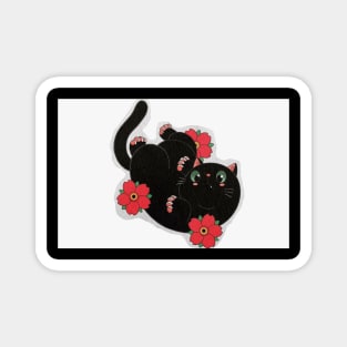 Gato negro jugando con rosas Magnet