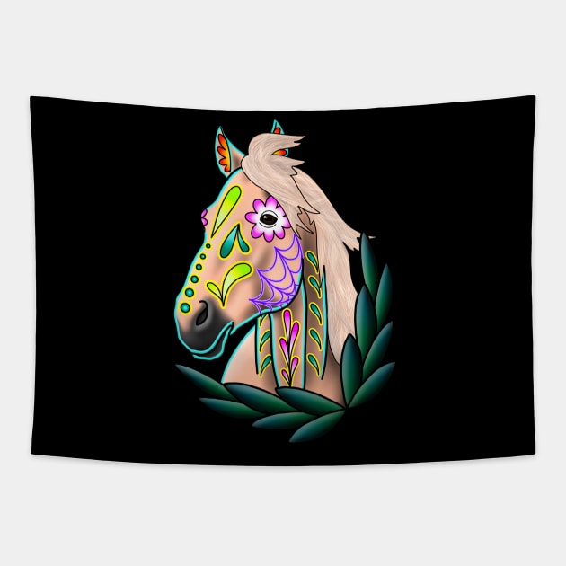 Day of the Dead Light Palomino Sugar Skull Horse Tapestry by prettyinink