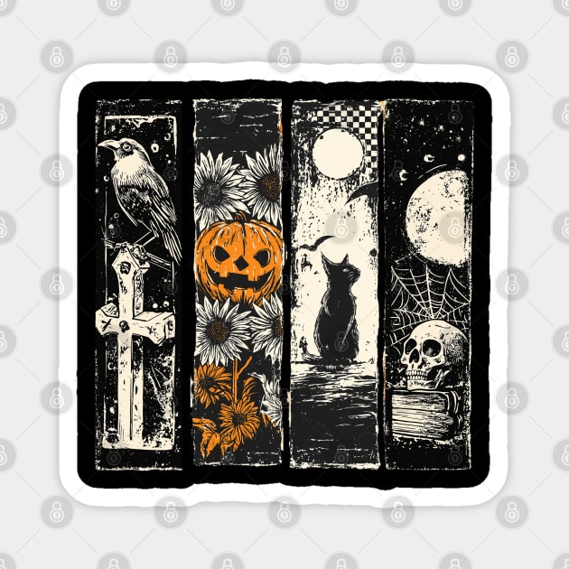 Black and White Vintage Halloween Retro Gothic Spooky Art Magnet by JessArty