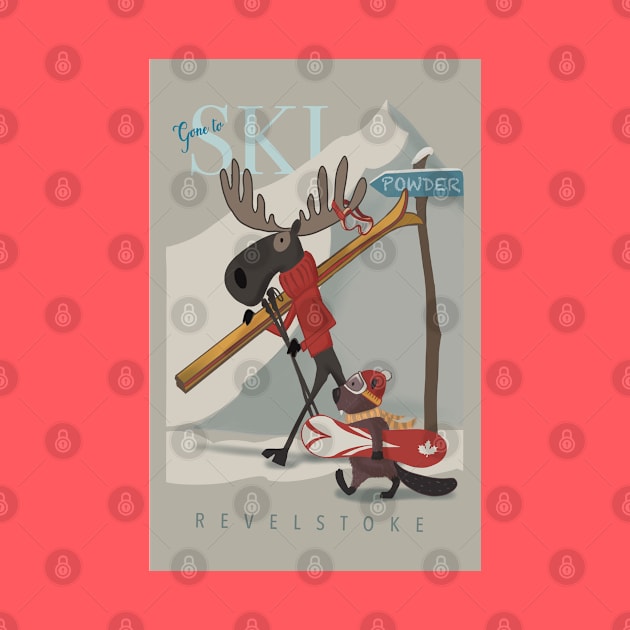 Ski Revelstoke Moose and Beaver travel poster by SFDesignstudio