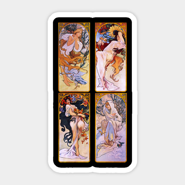 Four Seasons Mucha Art Nouveau 4 Seasons Beautiful Women Art Gift