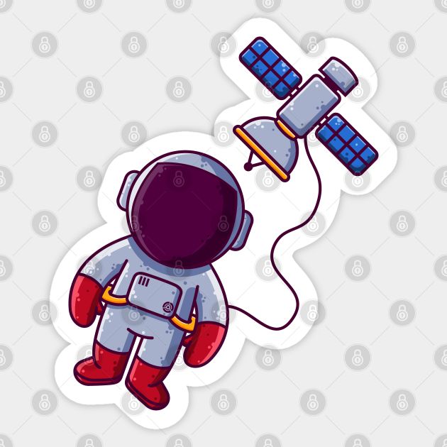 Cute Astronaut Floating with Satellite Cartoon - Astronaut - Sticker | TeePublic Cute Astronaut Floating with Satellite Cartoon - Astronaut - Sticker | TeePublic