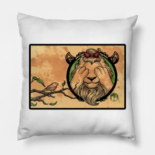 The Cowardly Lion and Little Bird - Black Outlined Version Pillow