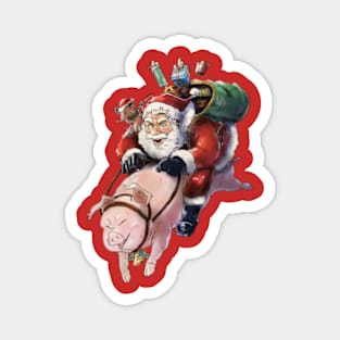 Santa Claus riding on Pig, Christmas Magnet