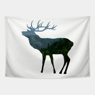 deer, antlers, stag, mountains, forest, trees Tapestry