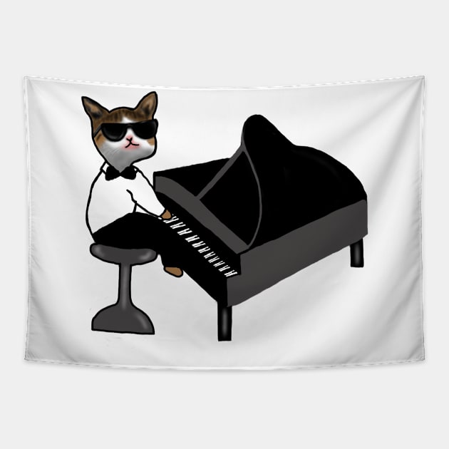 Funny Cat Playing Piano Gift Tapestry by Merchweaver